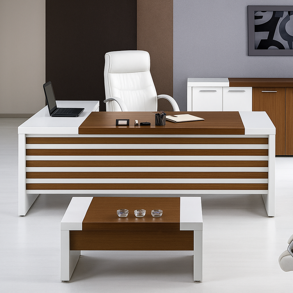 Modern Manager's Desk with Side Unit and Metal Frame (Copy) - RAMA OFFICE FURNITURE